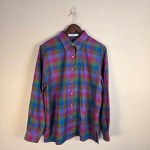 Foxcroft Womens Multi Color Plaid Wrinkle Free Button Down Shirt Size 12 401252